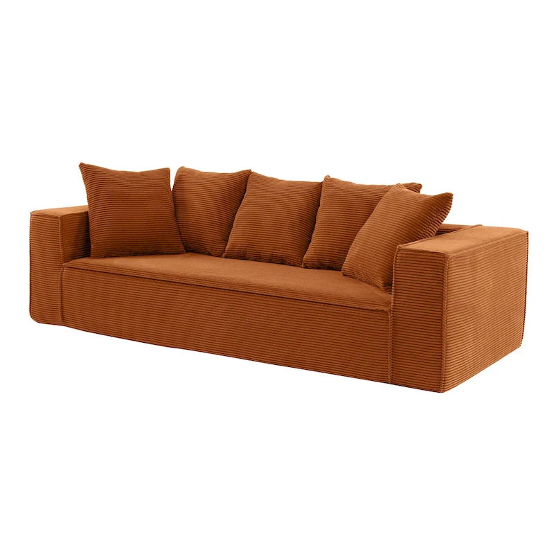 Canapé modulable 3 places en velours côtelé 88,97 avec 5 coussins et design spacieux