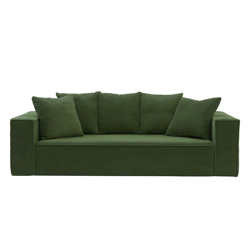Canapé modulable 3 places en velours côtelé 88,97 avec 5 coussins et design spacieux