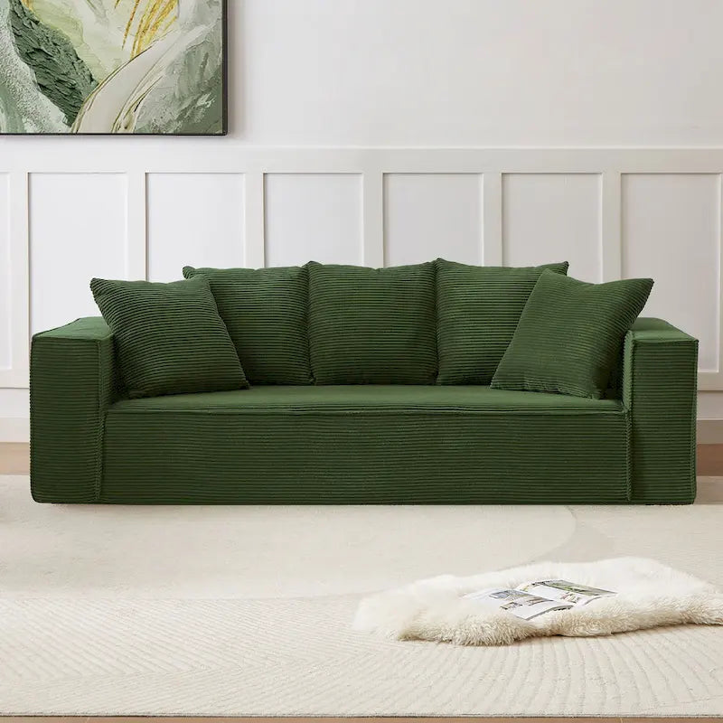 Canapé modulable 3 places en velours côtelé 88,97 avec 5 coussins et design spacieux