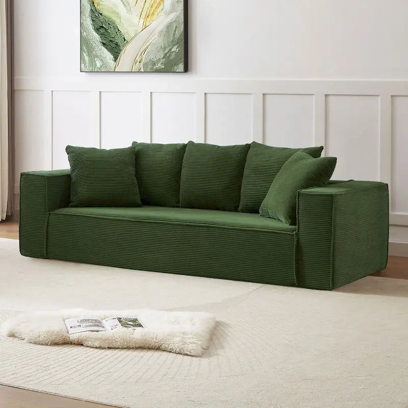 Canapé modulable 3 places en velours côtelé 88,97 avec 5 coussins et design spacieux