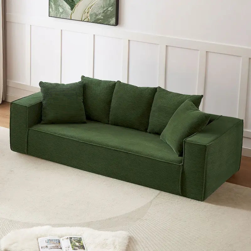 Canapé modulable 3 places en velours côtelé 88,97 avec 5 coussins et design spacieux