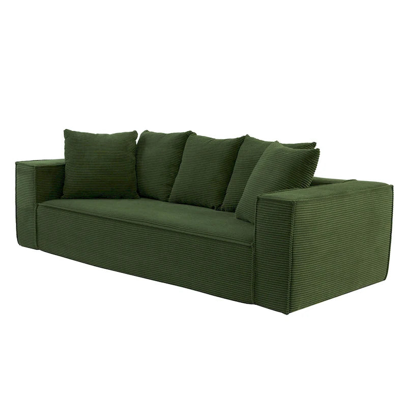 Canapé modulable 3 places en velours côtelé 88,97 avec 5 coussins et design spacieux