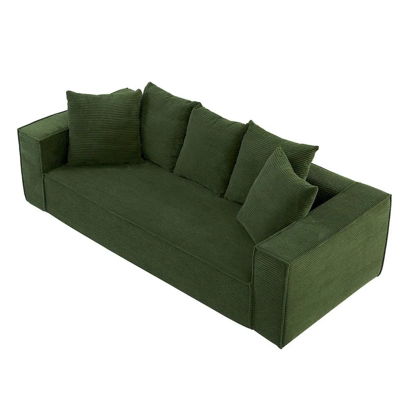 Canapé modulable 3 places en velours côtelé 88,97 avec 5 coussins et design spacieux