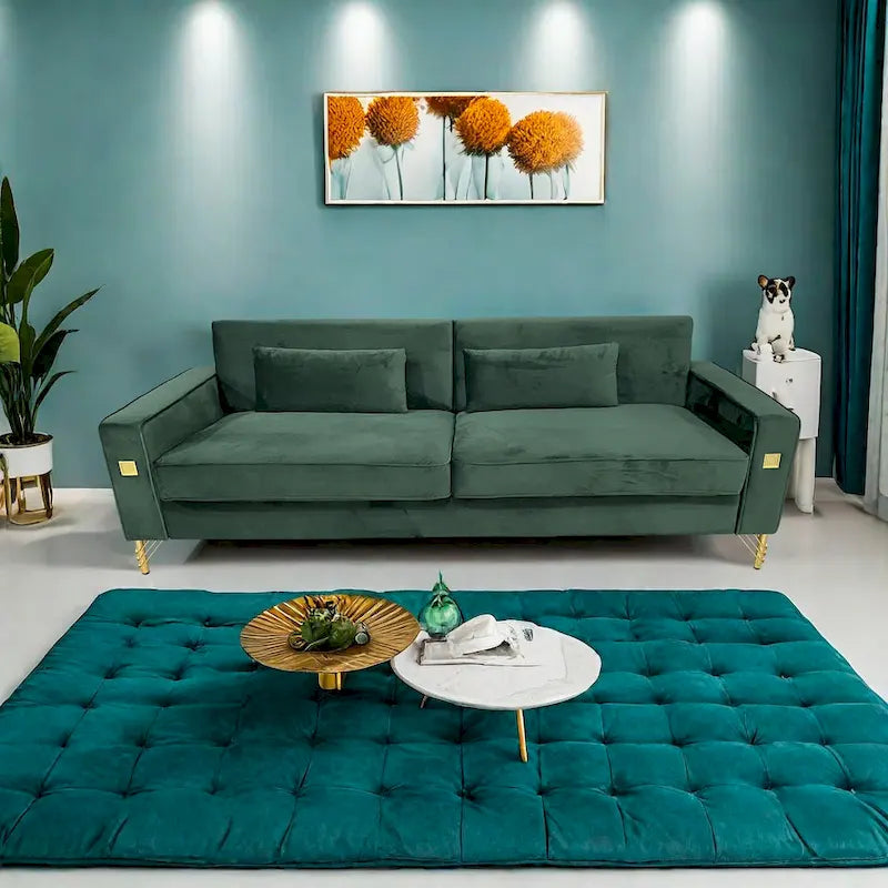 Canapé moderne 3 places en velours 85,63 avec accents dorés et coussins moelleux pour salon