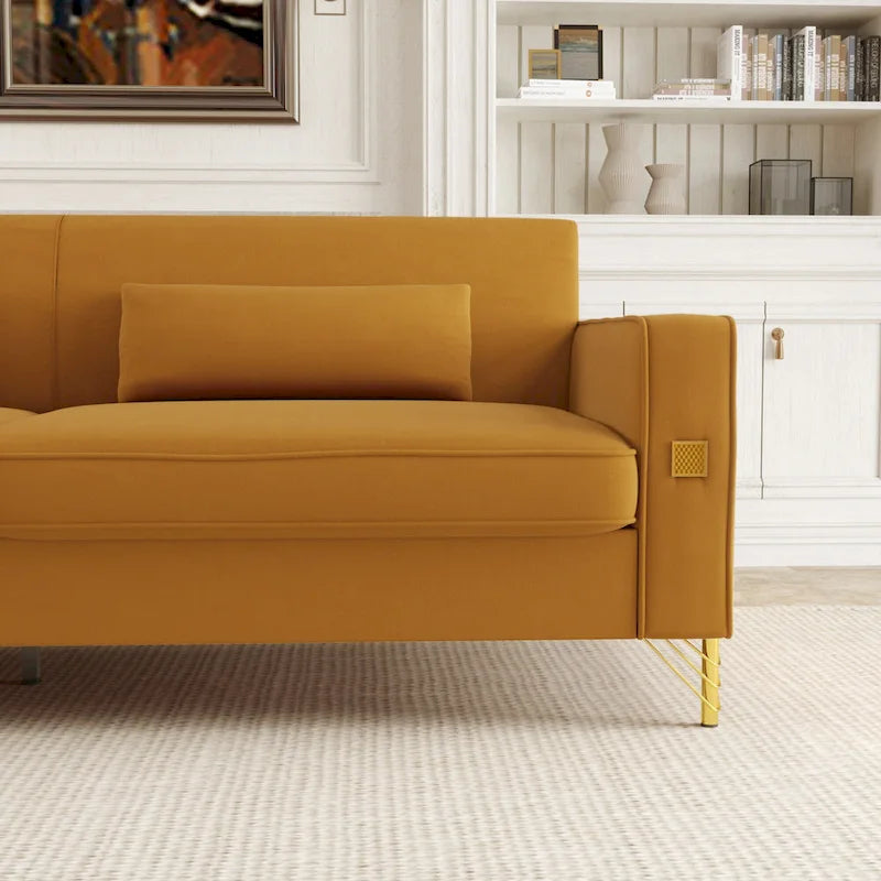 Canapé moderne 3 places en velours 85,63 avec accents dorés et coussins moelleux pour salon