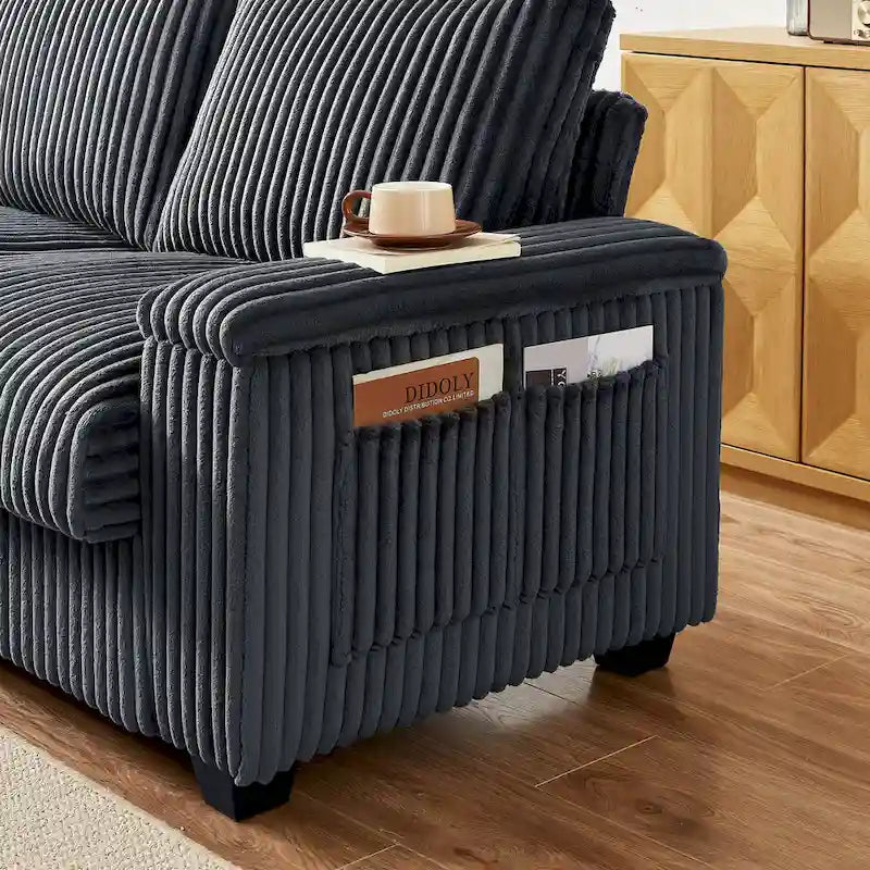 Causeuse 2 places en tissu gris foncé 71 avec accoudoir de rangement carré et port USB pour salon