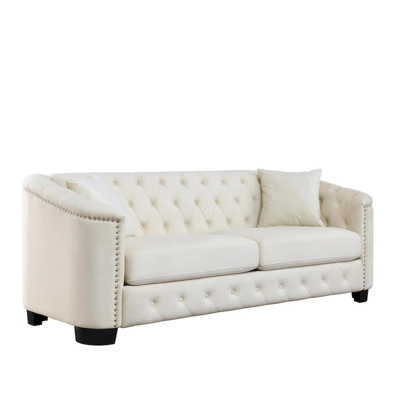 Canapé 3 places Chesterfield en velours capitonné avec clous décoratifs