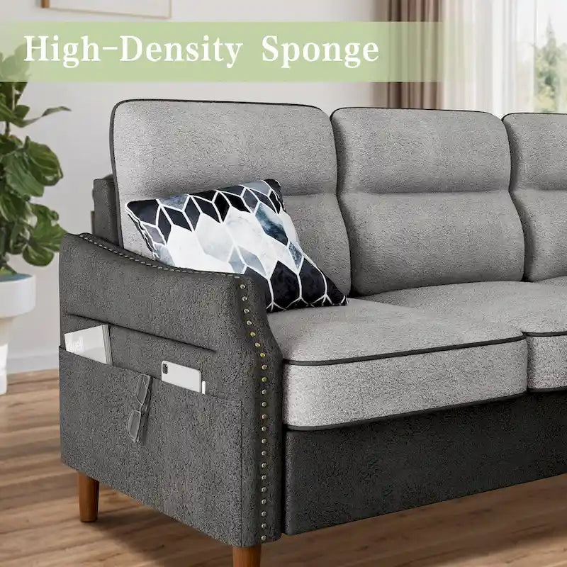 Canapé d'angle en forme de L Futzca 78 avec pouf et sac de rangement latéral