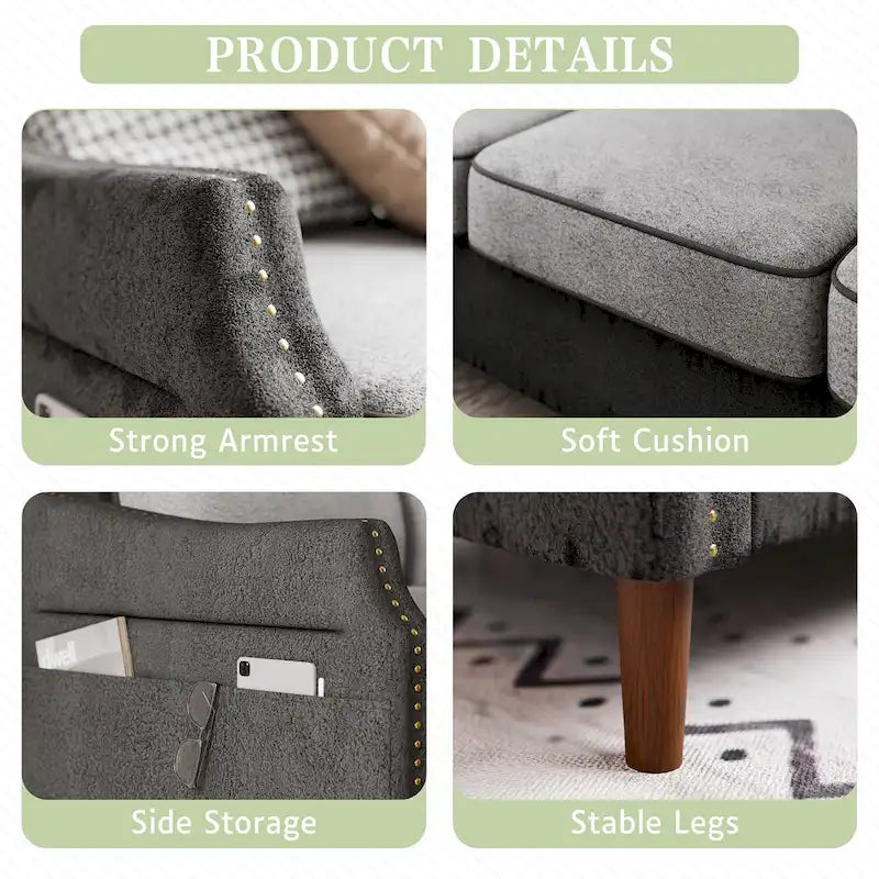 Canapé d'angle en forme de L Futzca 78 avec pouf et sac de rangement latéral