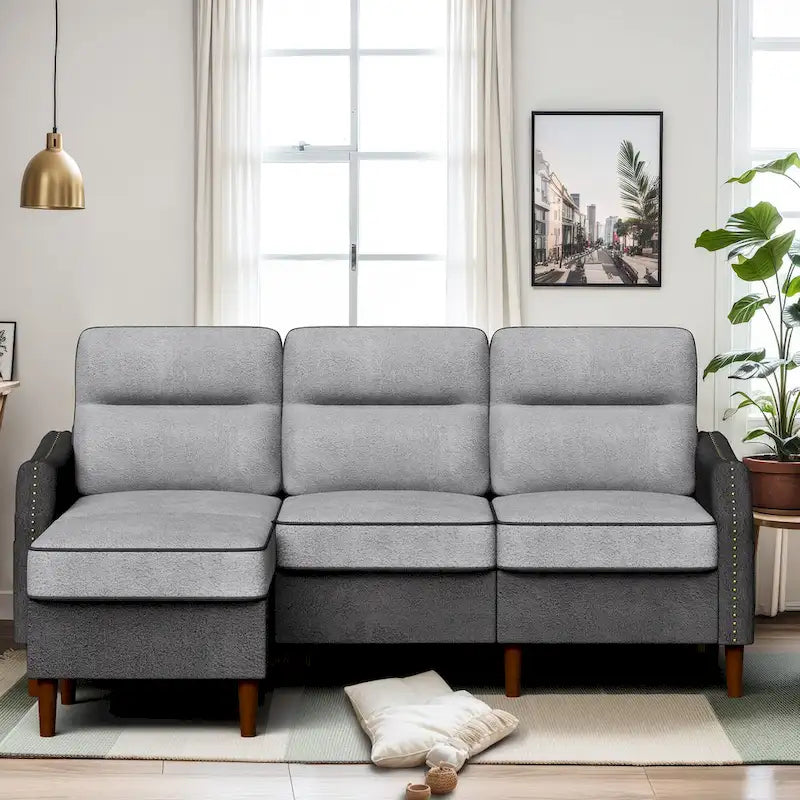 Canapé d'angle en forme de L Futzca 78 avec pouf et sac de rangement latéral