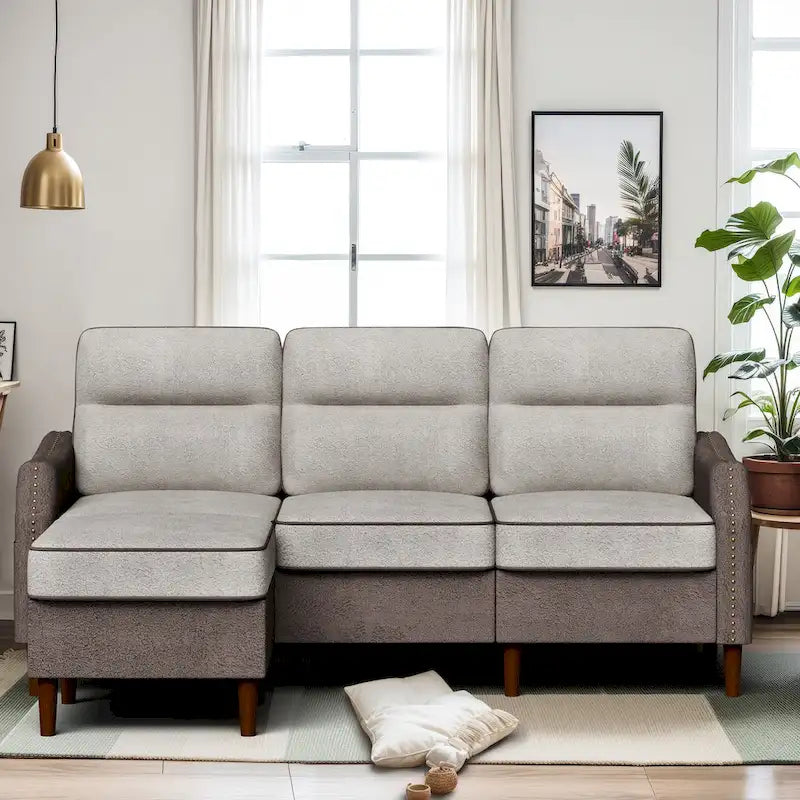 Canapé d'angle en forme de L Futzca 78 avec pouf et sac de rangement latéral