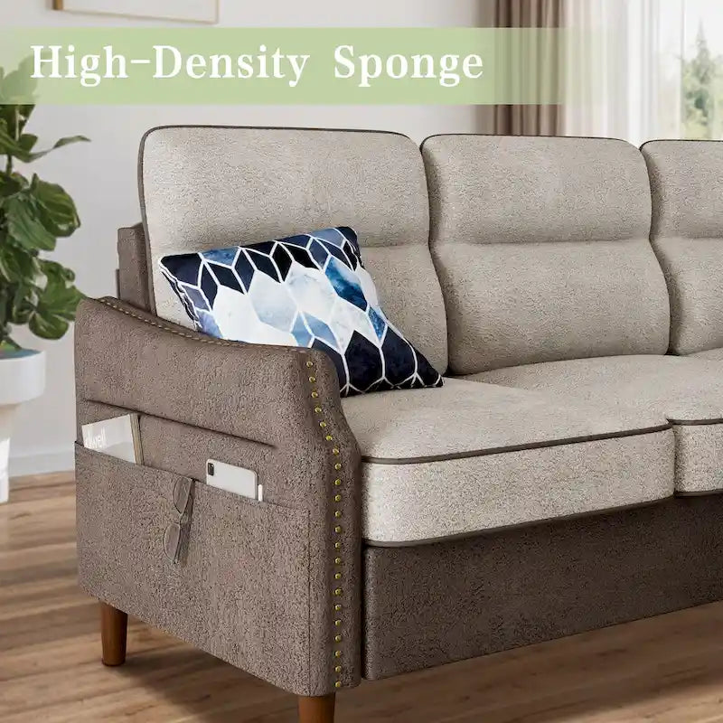 Canapé d'angle en forme de L Futzca 78 avec pouf et sac de rangement latéral
