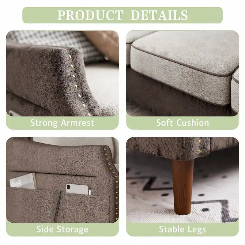 Canapé d'angle en forme de L Futzca 78 avec pouf et sac de rangement latéral