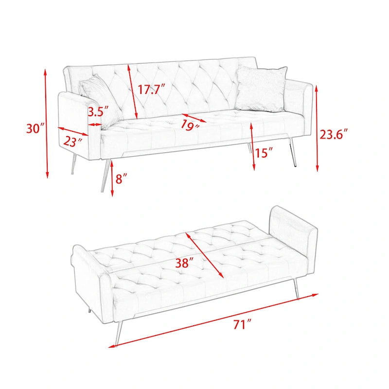 Canapé-lit double convertible rembourré - 19.00 x 71.00 x 30.00