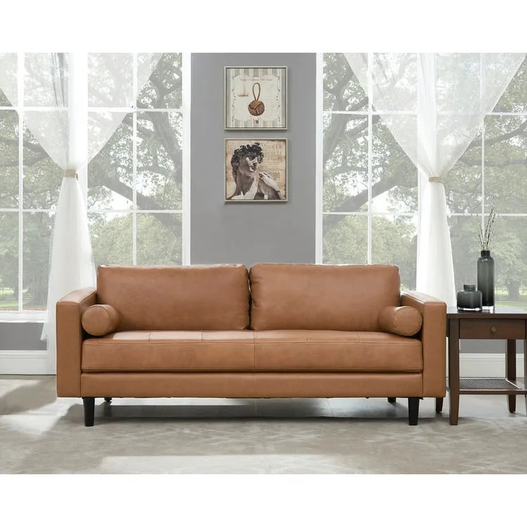 Canapé en cuir véritable du milieu du siècle, canapé de luxe pour salon, bureau à domicile, chambre à coucher