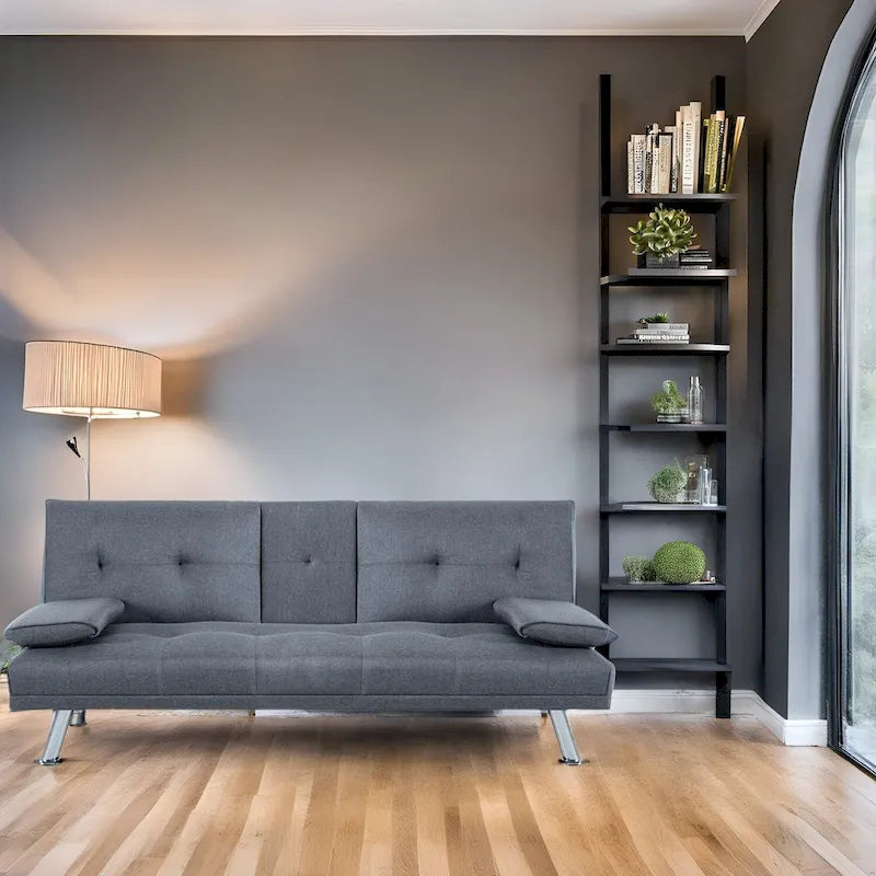 Collection ultime de canapés futons : Canapé futon avec accoudoirs et porte-gobelets, Canapé capitonné avec pieds en bois