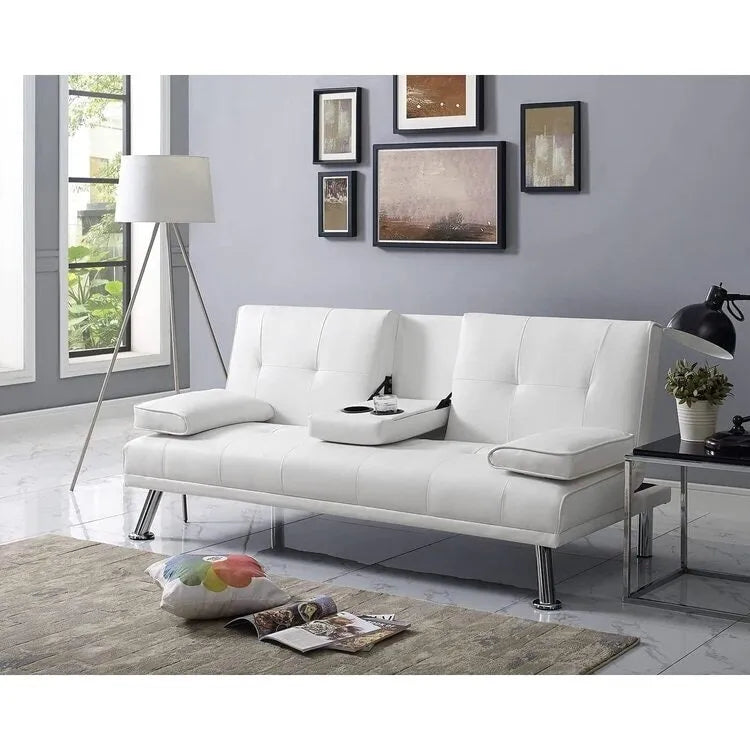 Collection ultime de canapés futons : Canapé futon avec accoudoirs et porte-gobelets, Canapé capitonné avec pieds en bois