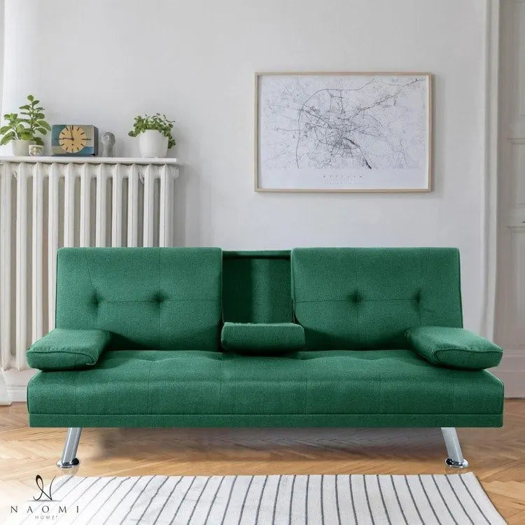 Collection ultime de canapés futons : Canapé futon avec accoudoirs et porte-gobelets, Canapé capitonné avec pieds en bois