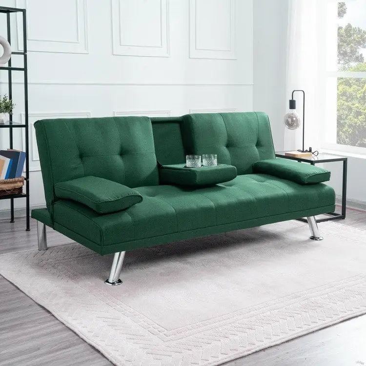 Collection ultime de canapés futons : Canapé futon avec accoudoirs et porte-gobelets, Canapé capitonné avec pieds en bois