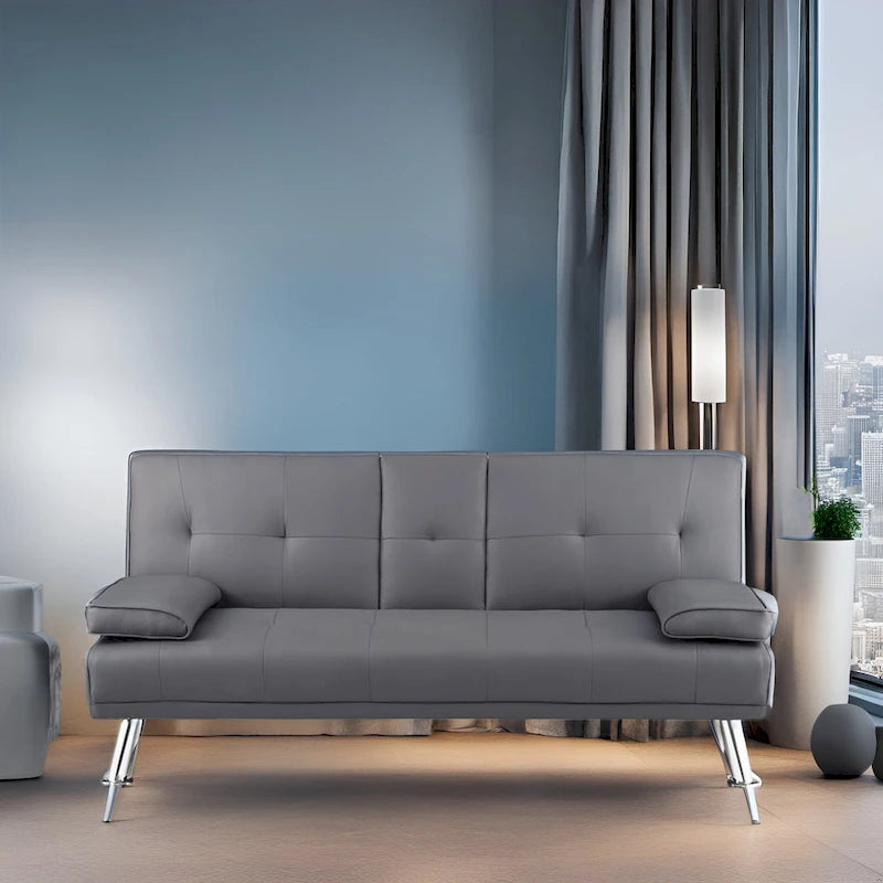 Collection ultime de canapés futons : Canapé futon avec accoudoirs et porte-gobelets, Canapé capitonné avec pieds en bois