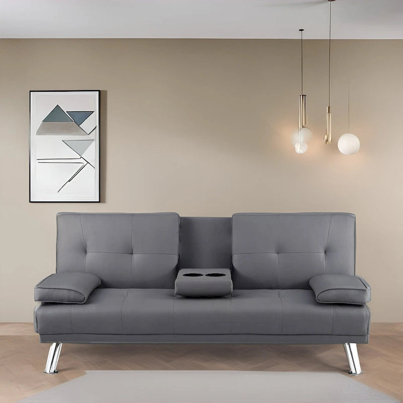 Collection ultime de canapés futons : Canapé futon avec accoudoirs et porte-gobelets, Canapé capitonné avec pieds en bois