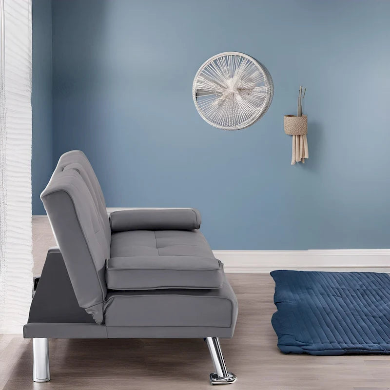 Collection ultime de canapés futons : Canapé futon avec accoudoirs et porte-gobelets, Canapé capitonné avec pieds en bois