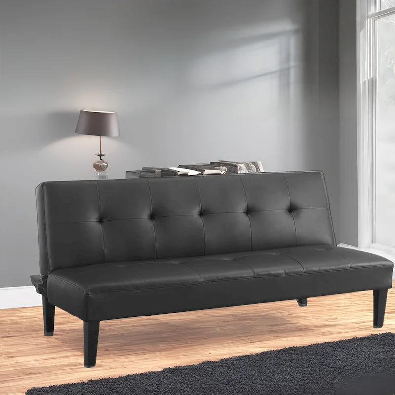 Collection ultime de canapés futons : Canapé futon avec accoudoirs et porte-gobelets, Canapé capitonné avec pieds en bois