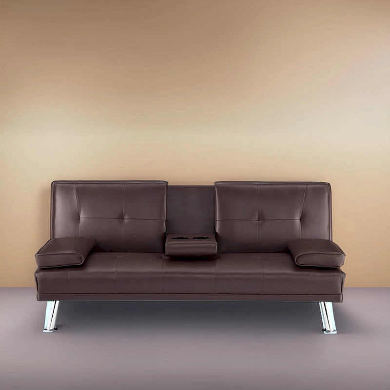Collection ultime de canapés futons : Canapé futon avec accoudoirs et porte-gobelets, Canapé capitonné avec pieds en bois
