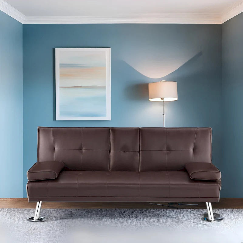 Collection ultime de canapés futons : Canapé futon avec accoudoirs et porte-gobelets, Canapé capitonné avec pieds en bois