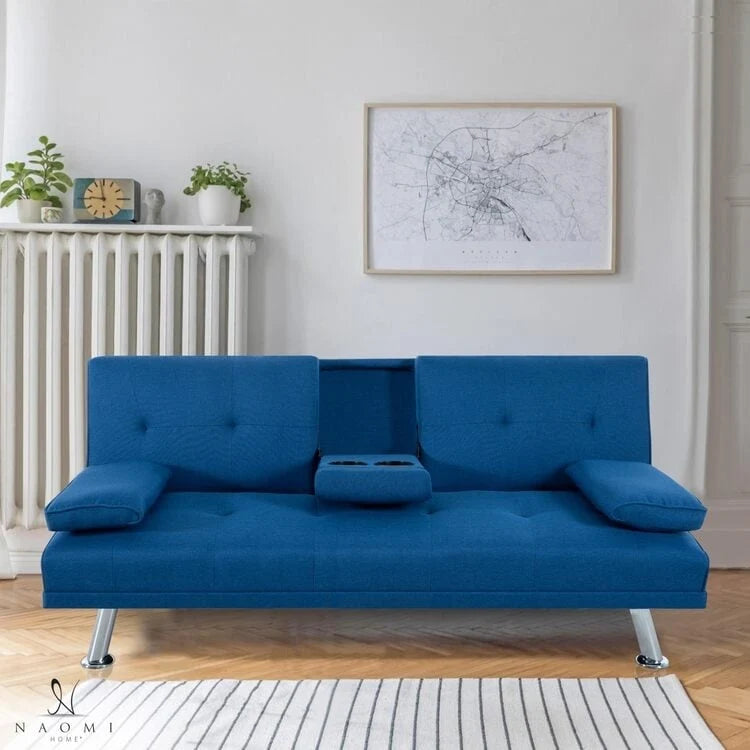Collection ultime de canapés futons : Canapé futon avec accoudoirs et porte-gobelets, Canapé capitonné avec pieds en bois