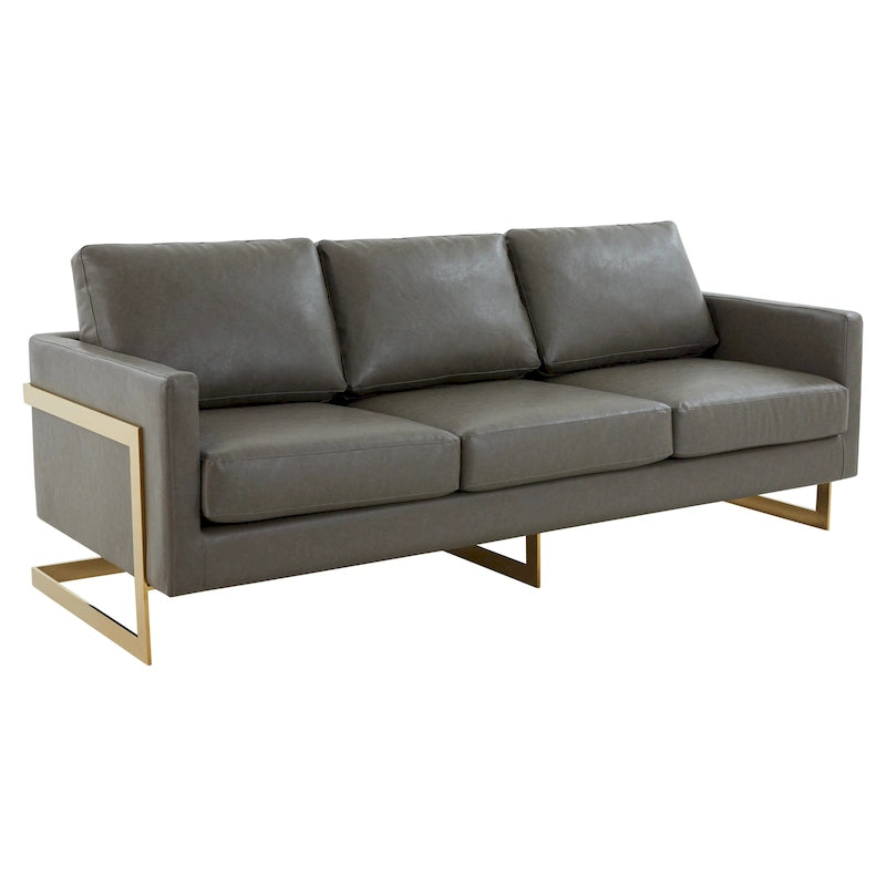 Canapé en cuir rembourré moderne LeisureMod Lincoln avec cadre doré - 83