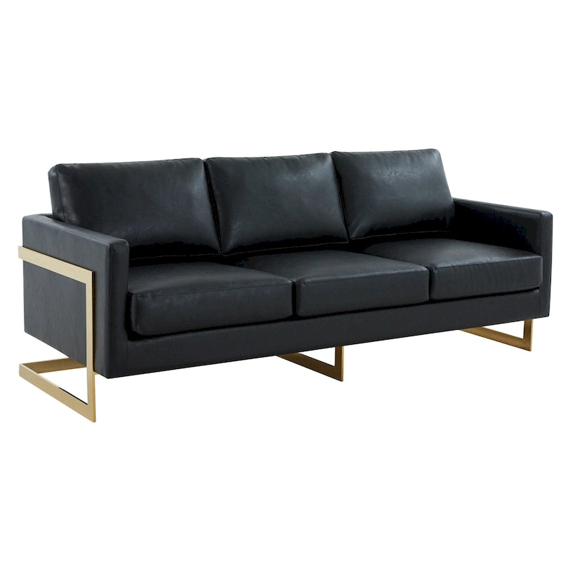 Canapé en cuir rembourré moderne LeisureMod Lincoln avec cadre doré - 83