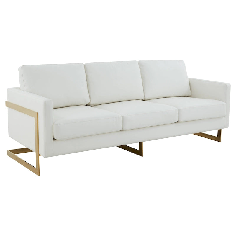 Canapé en cuir rembourré moderne LeisureMod Lincoln avec cadre doré - 83