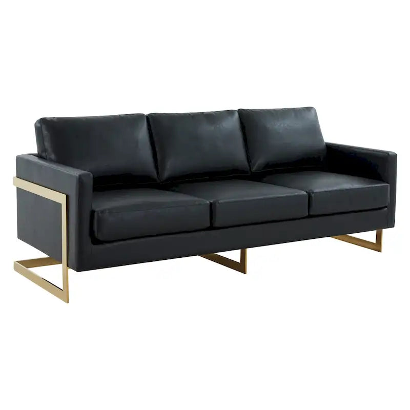 Canapé en cuir rembourré moderne LeisureMod Lincoln avec cadre doré - 83