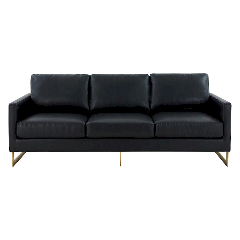 Canapé en cuir rembourré moderne LeisureMod Lincoln avec cadre doré - 83