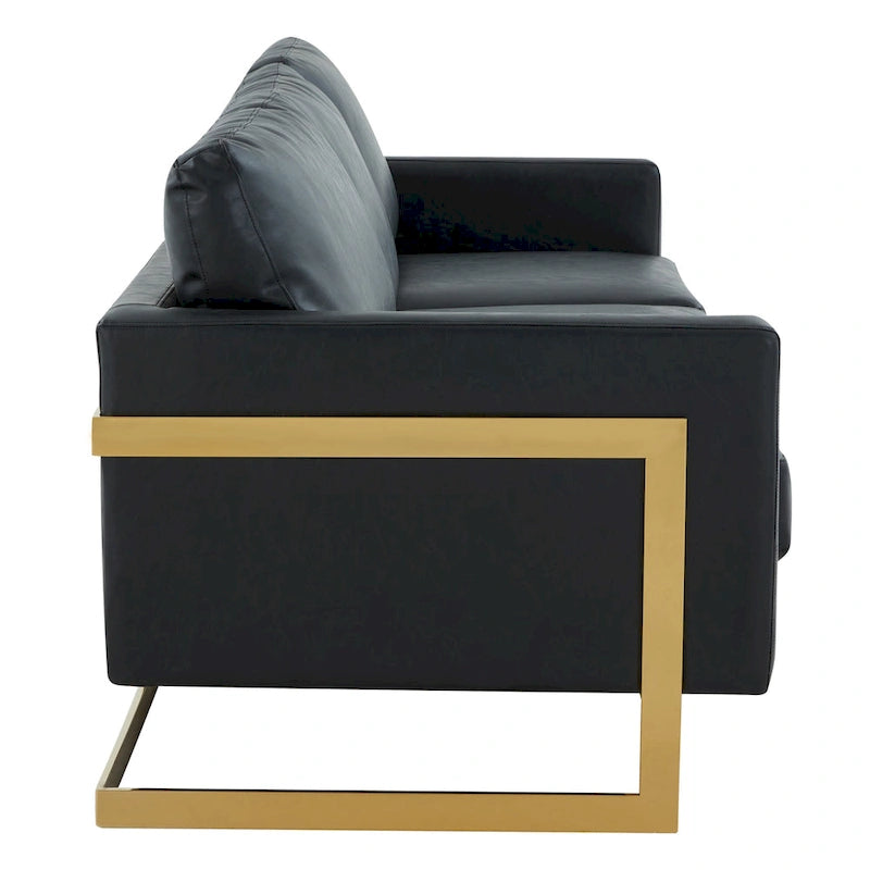 Canapé en cuir rembourré moderne LeisureMod Lincoln avec cadre doré - 83