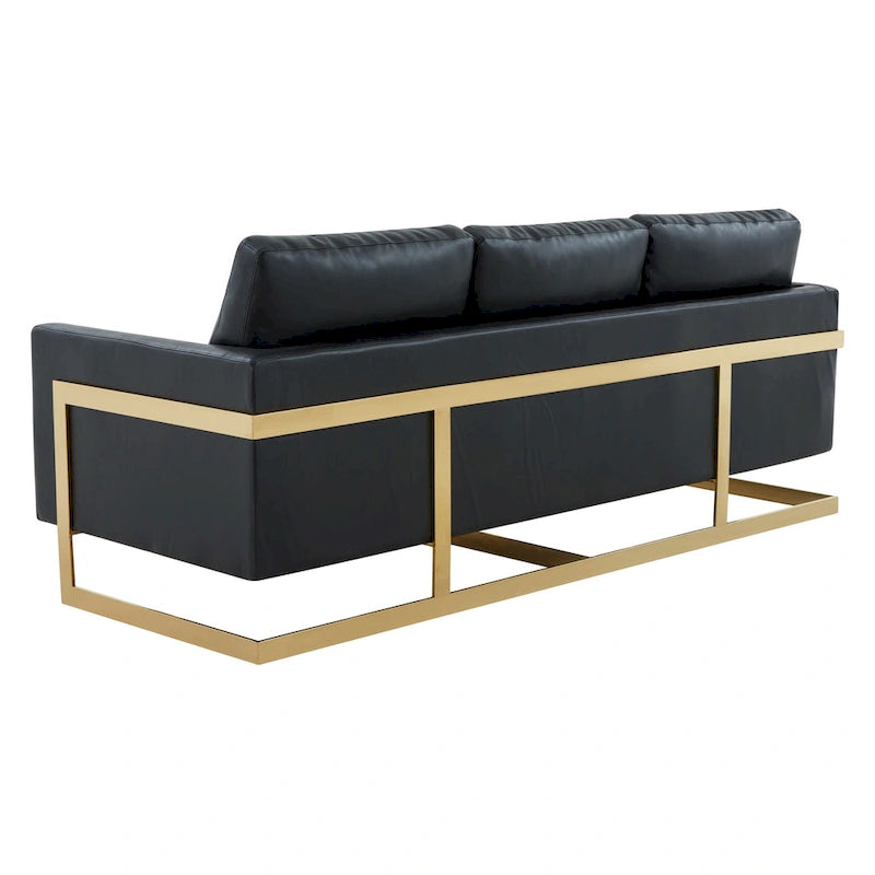 Canapé en cuir rembourré moderne LeisureMod Lincoln avec cadre doré - 83