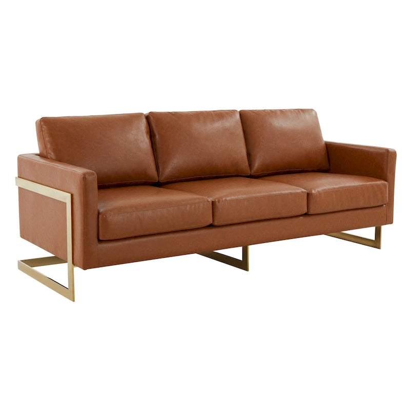 Canapé en cuir rembourré moderne LeisureMod Lincoln avec cadre doré - 83