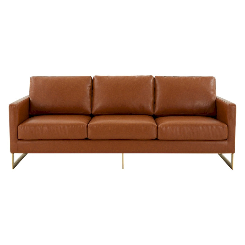 Canapé en cuir rembourré moderne LeisureMod Lincoln avec cadre doré - 83