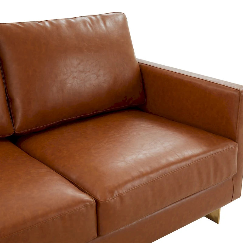 Canapé en cuir rembourré moderne LeisureMod Lincoln avec cadre doré - 83