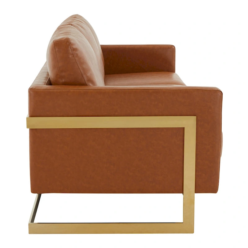 Canapé en cuir rembourré moderne LeisureMod Lincoln avec cadre doré - 83