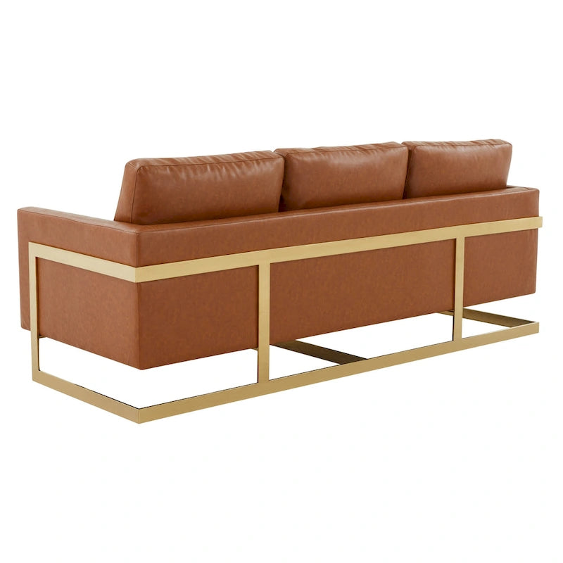 Canapé en cuir rembourré moderne LeisureMod Lincoln avec cadre doré - 83
