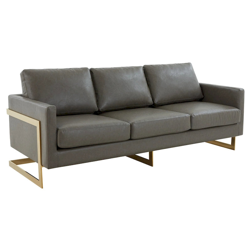 Canapé en cuir rembourré moderne LeisureMod Lincoln avec cadre doré - 83