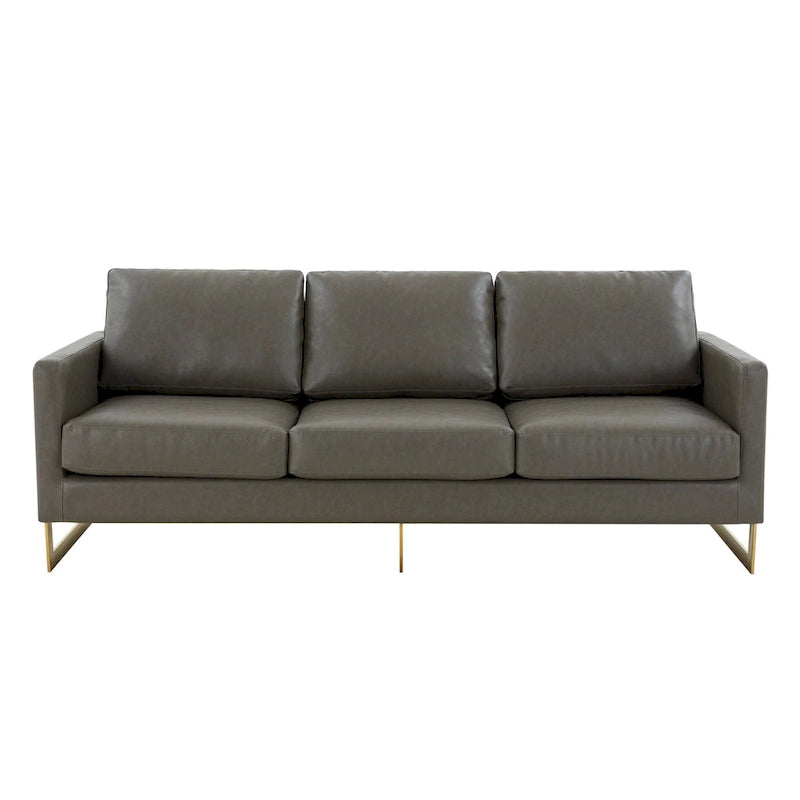 Canapé en cuir rembourré moderne LeisureMod Lincoln avec cadre doré - 83
