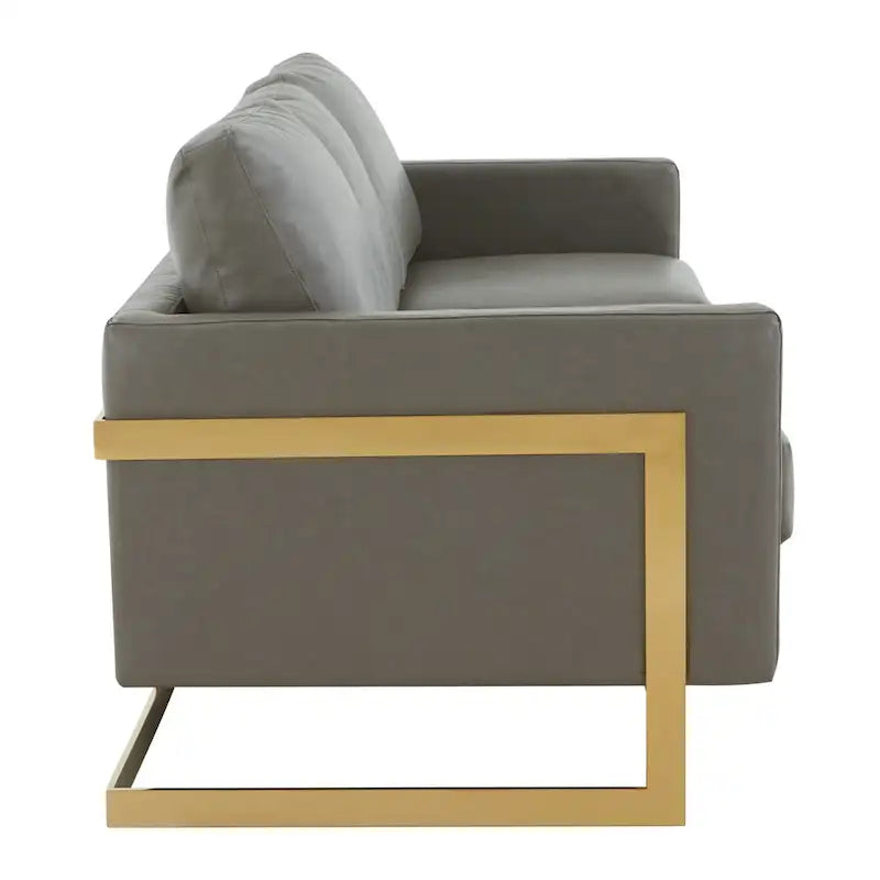 Canapé en cuir rembourré moderne LeisureMod Lincoln avec cadre doré - 83
