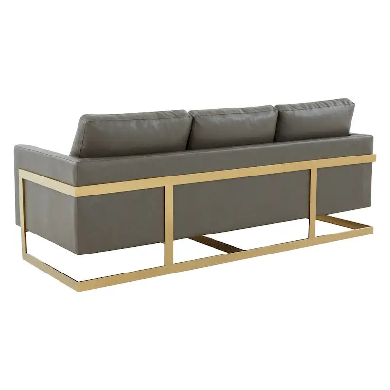Canapé en cuir rembourré moderne LeisureMod Lincoln avec cadre doré - 83
