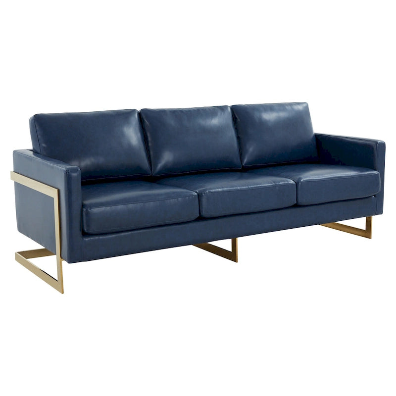 Canapé en cuir rembourré moderne LeisureMod Lincoln avec cadre doré - 83