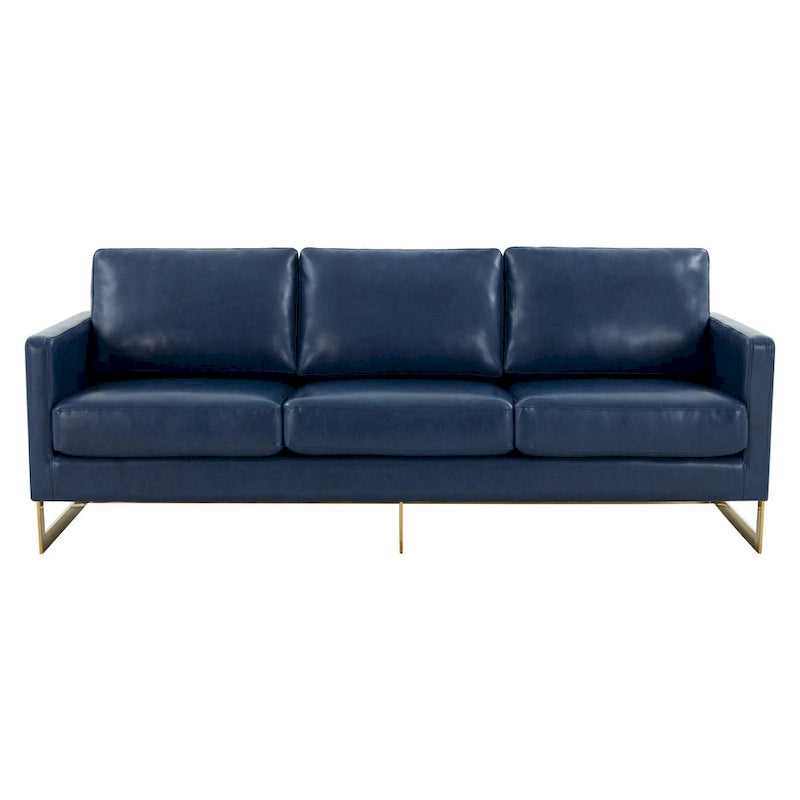 Canapé en cuir rembourré moderne LeisureMod Lincoln avec cadre doré - 83