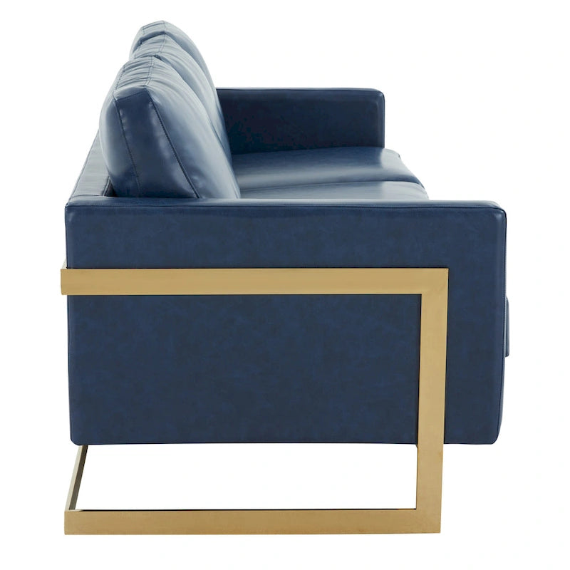 Canapé en cuir rembourré moderne LeisureMod Lincoln avec cadre doré - 83