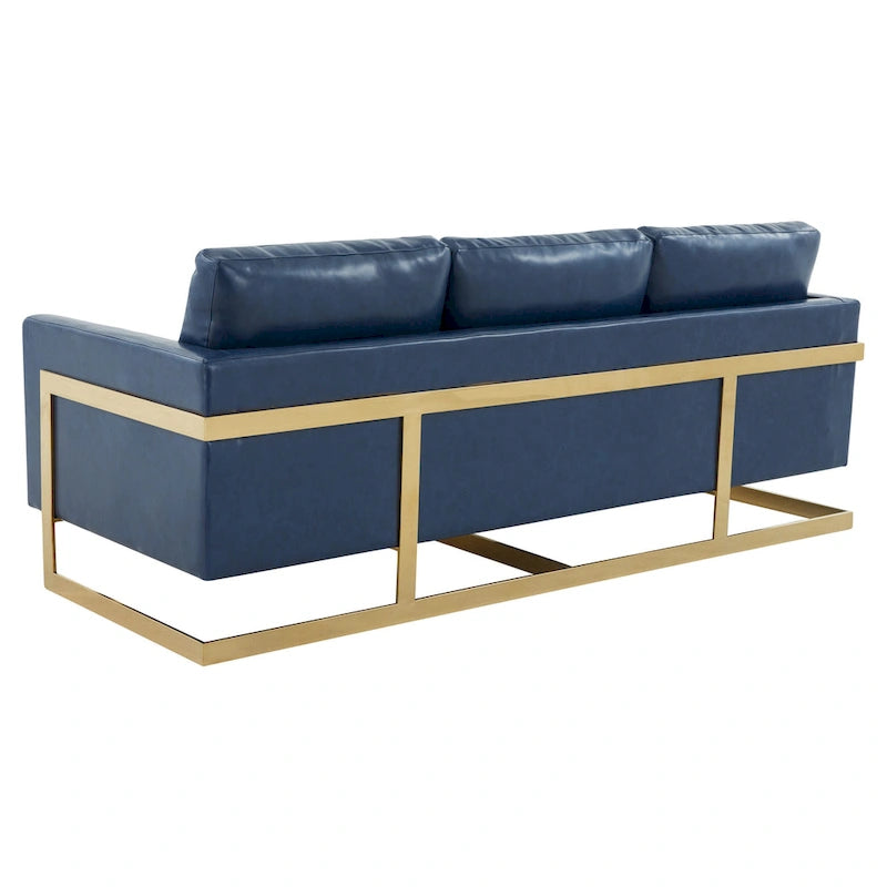 Canapé en cuir rembourré moderne LeisureMod Lincoln avec cadre doré - 83